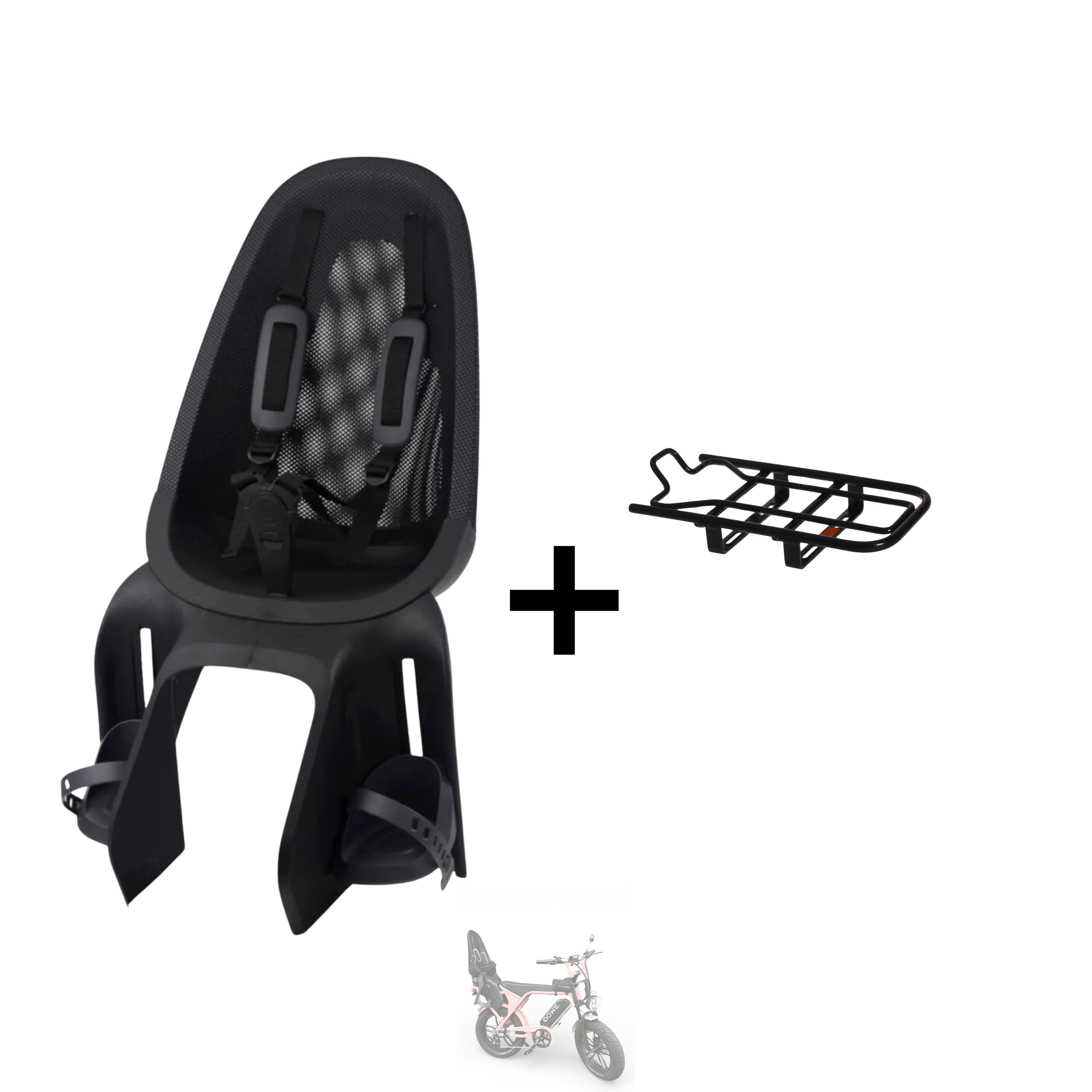 Qibbel Air achterzitje, zwart inclusief dragerbevestiging + Steco opzetdrager