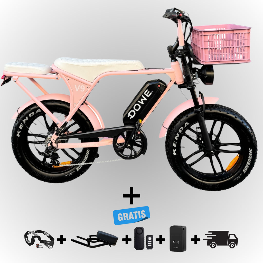 Elektrische Fatbike met Krat - Roze | Volledig Uitgerust 