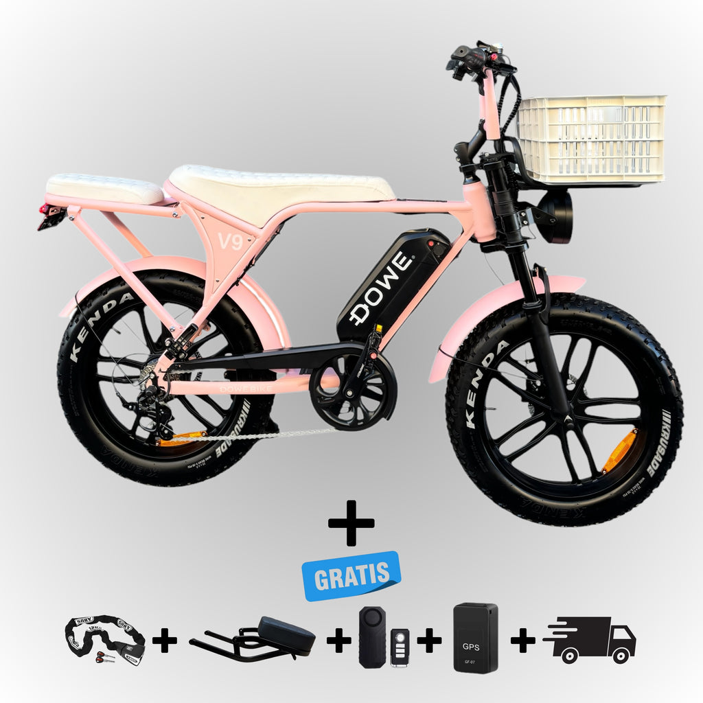 Elektrische Fatbike met Krat - Roze | Volledig Uitgerust 