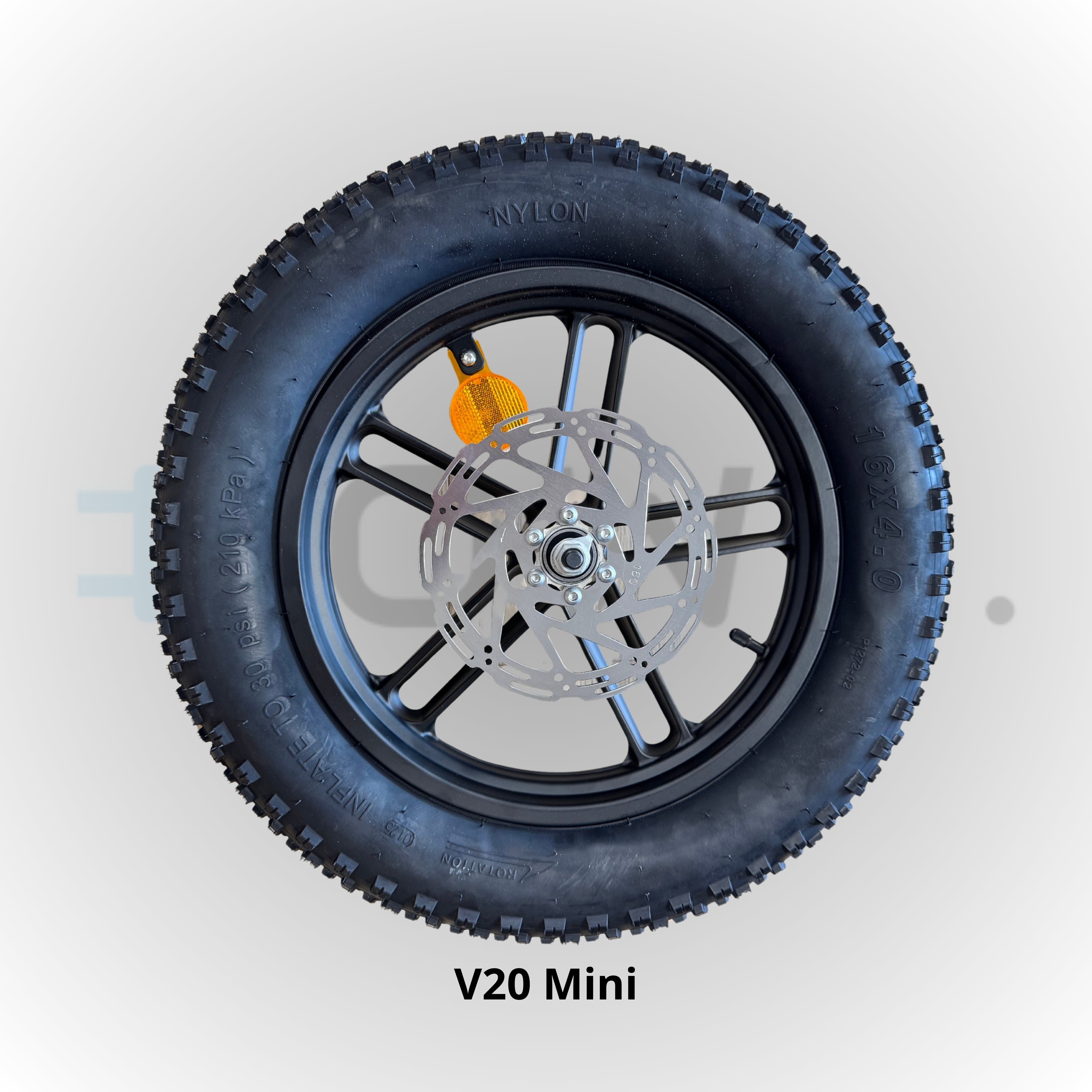 Complete voorvelgset 16x4.0 voor QMWheel V20 Mini fatbike – met band, binnenband en remschijf