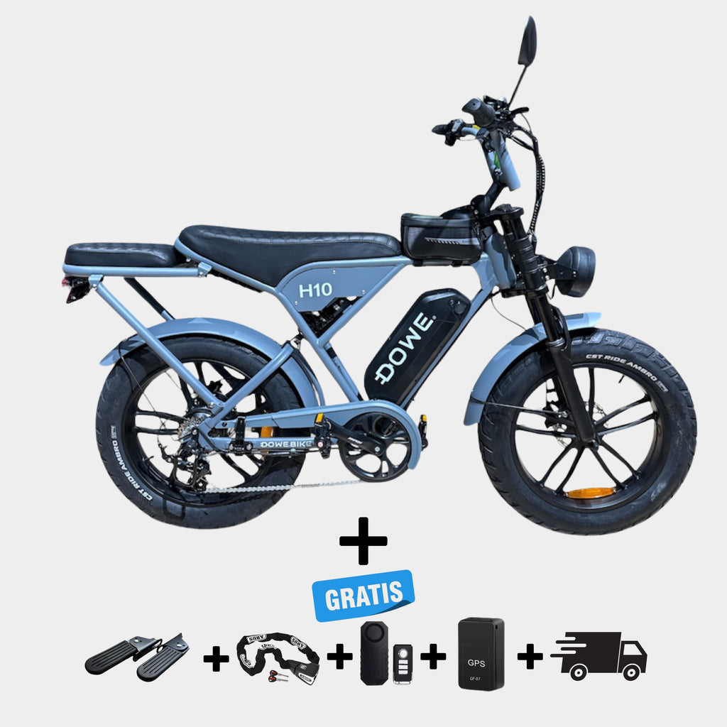 Dowe H10 Elektrische Fatbike – Grijs | NFC | 17,5Ah Accu & Gratis Accessoires
