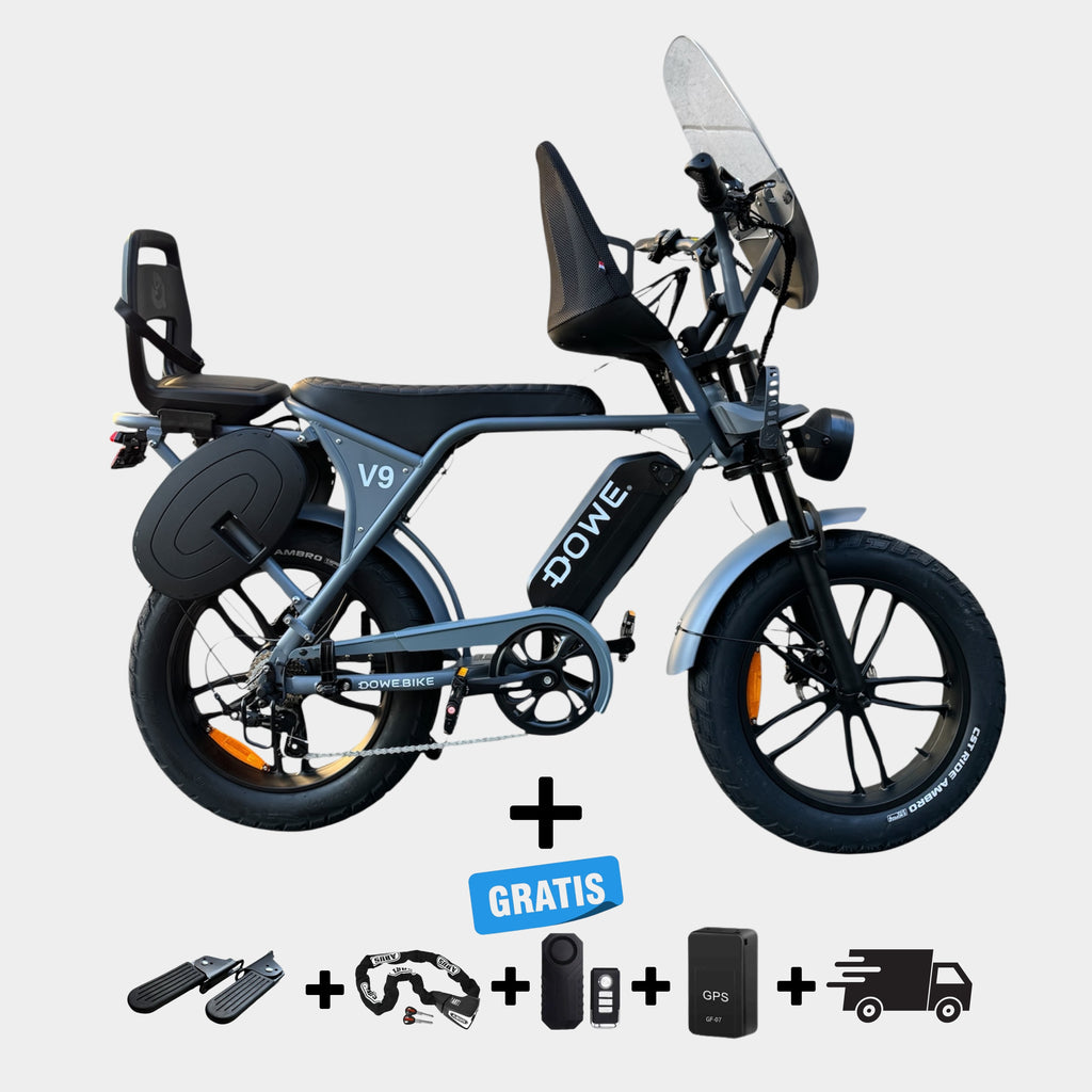 Dowe V9 Elektrische Fatbike met Kinderzitjes - Grijs