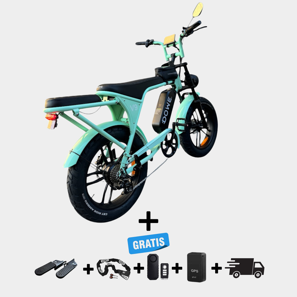 Dowe V9 Elektrische Fatbike – Mint Groen | NFC | 17,5Ah Accu & Gratis Accessoires