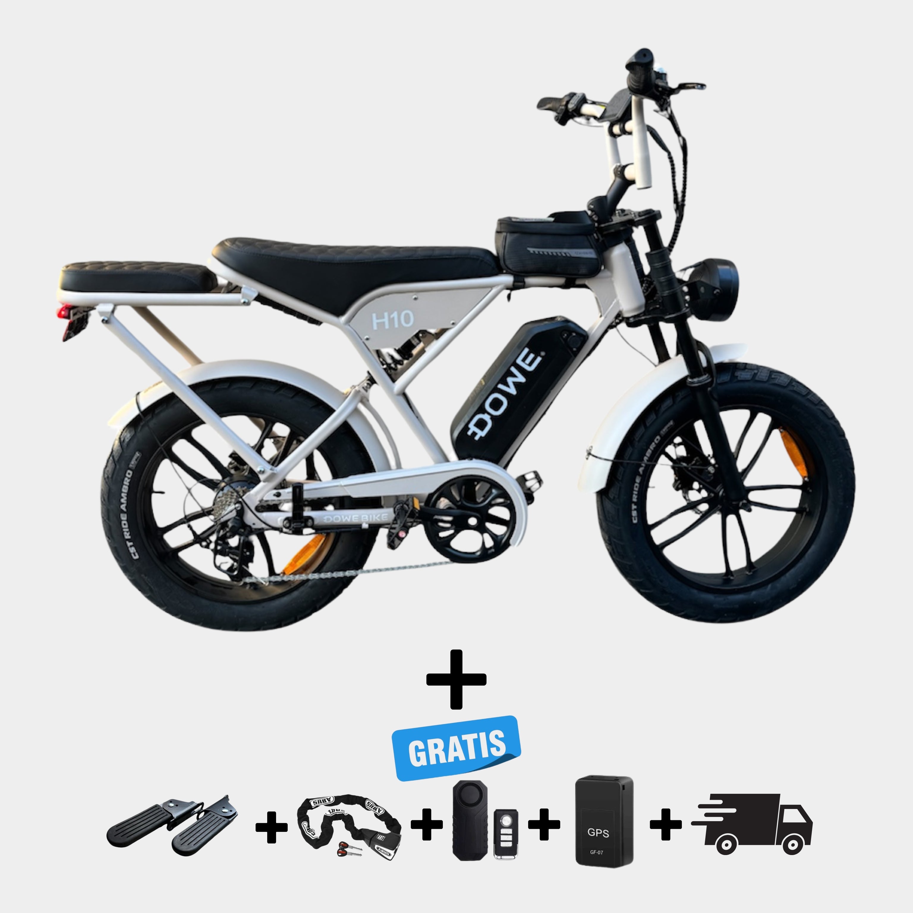 Dowe H10 Elektrische Fatbike – Zand | NFC | 17,5Ah Accu & Gratis Accessoires