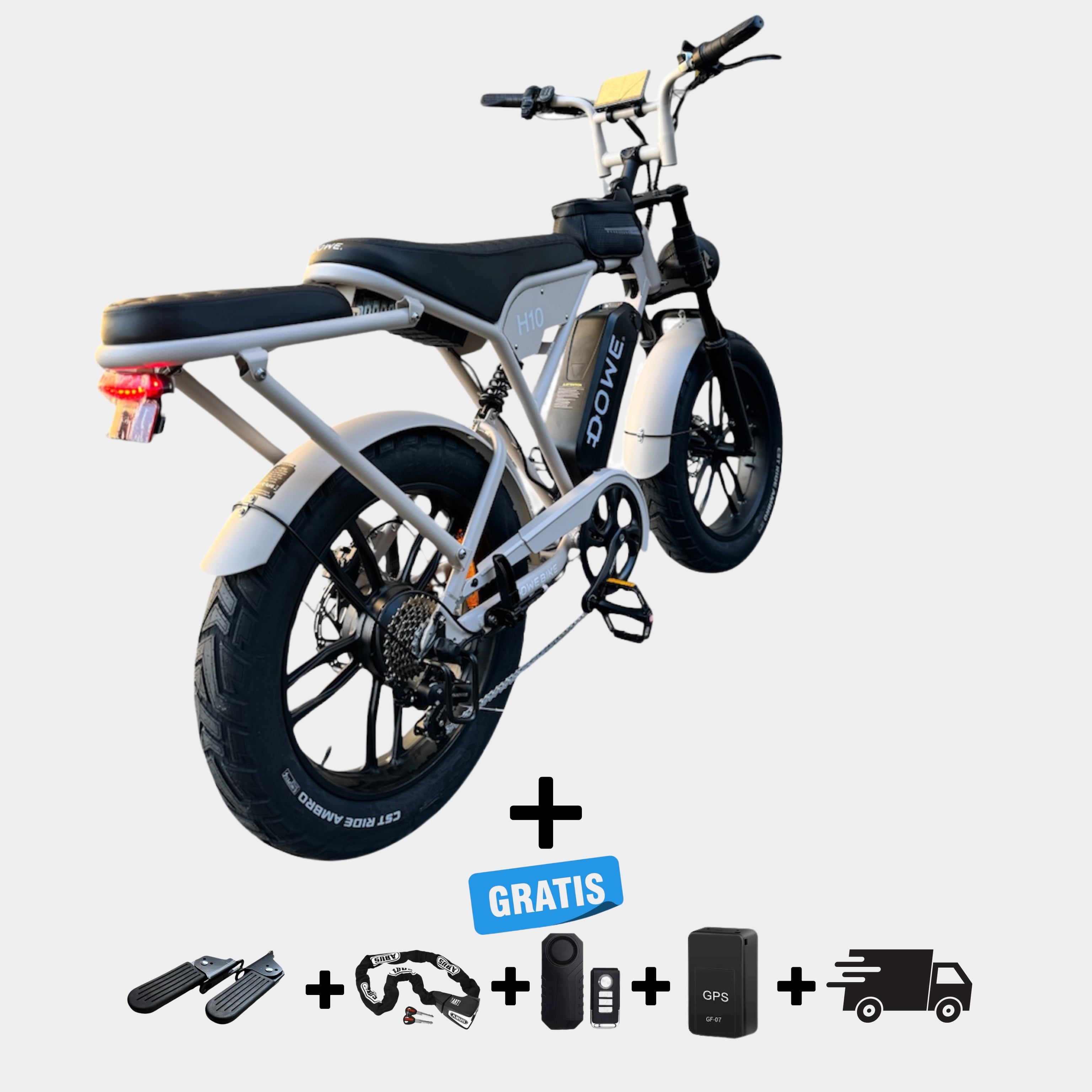 Dowe H10 Elektrische Fatbike – Zand | NFC | 17,5Ah Accu & Gratis Accessoires
