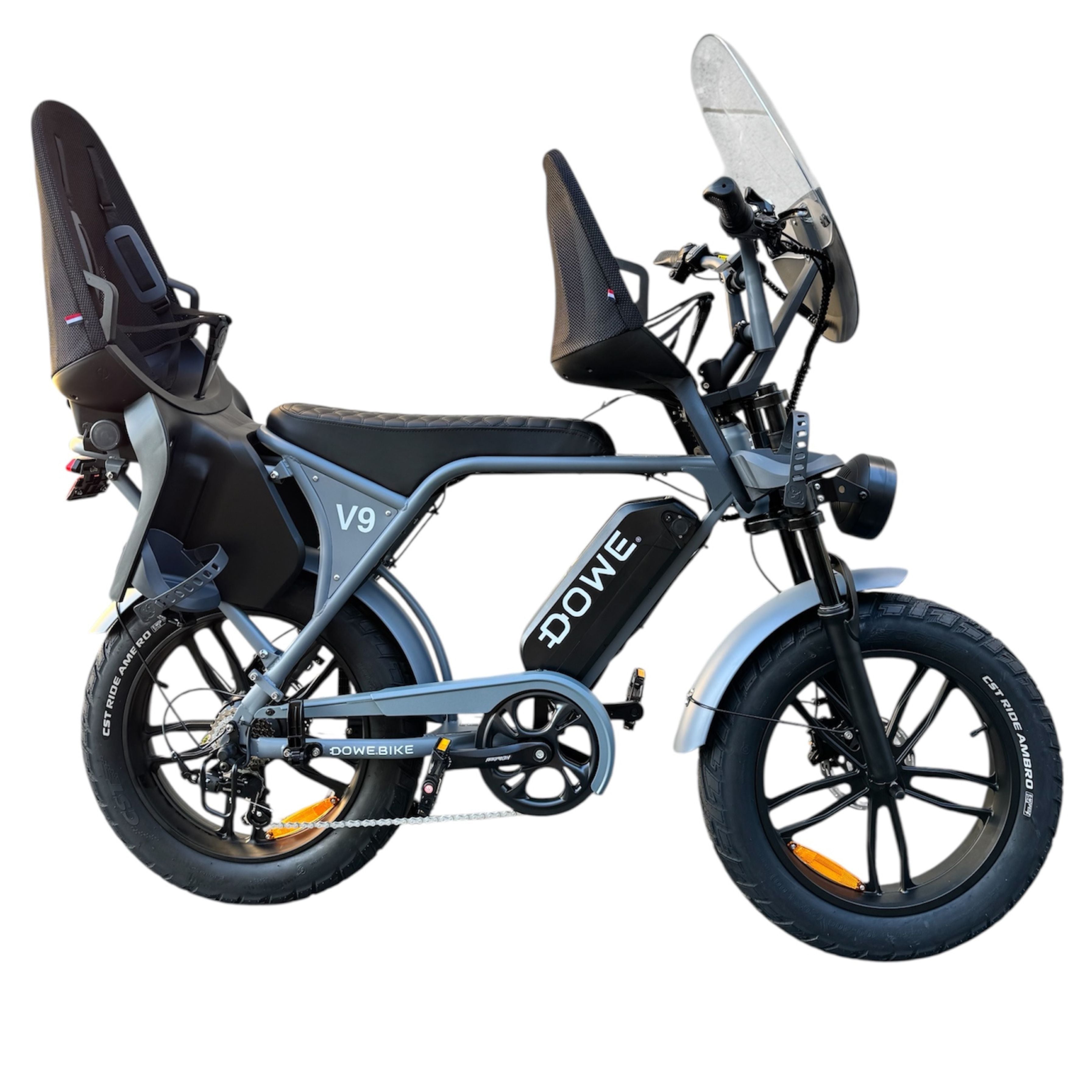 Elektrische fatbike 250W Dowe V9 grijs met kinderzitjes