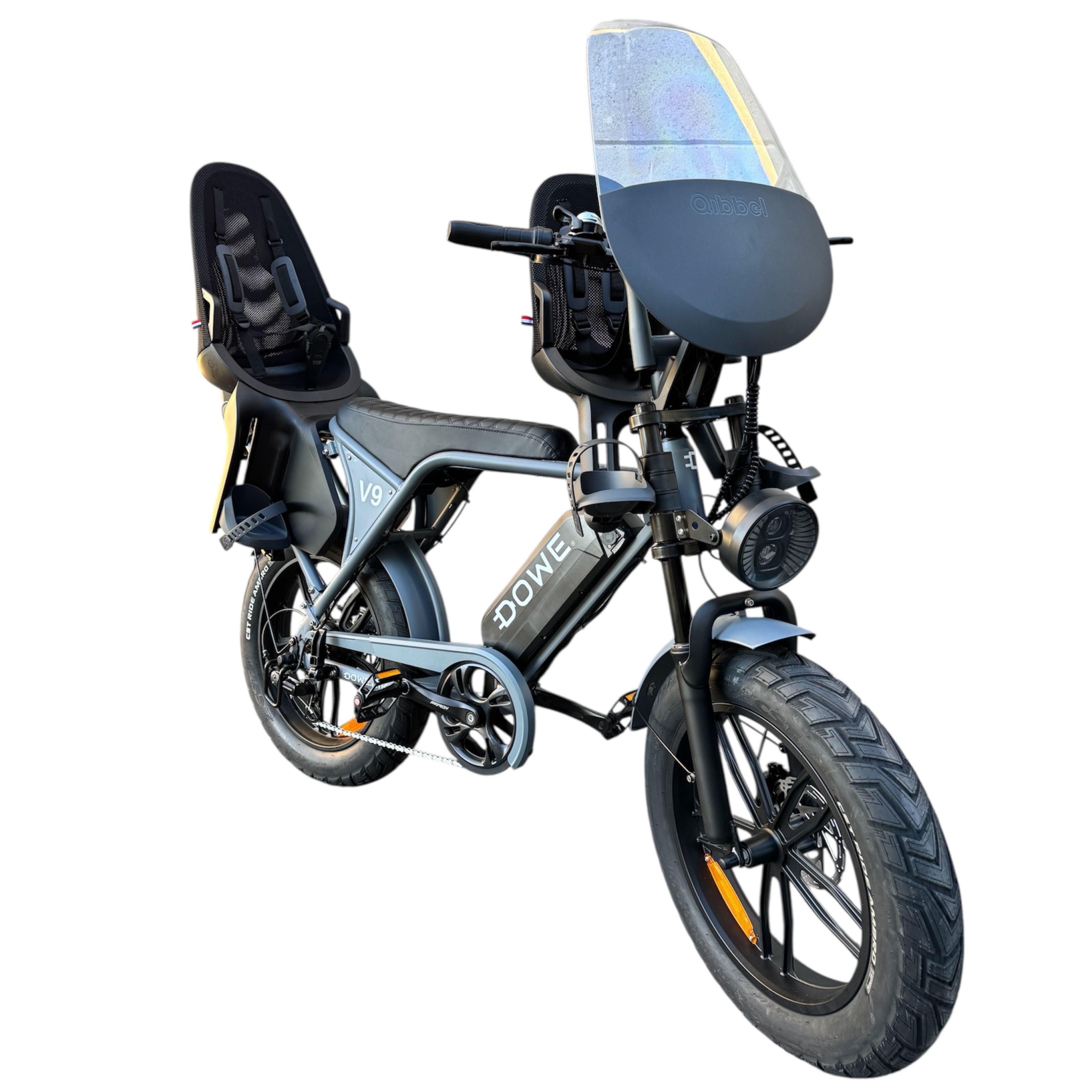 Elektrische fatbike 250W Dowe V9 grijs met kinderzitjes