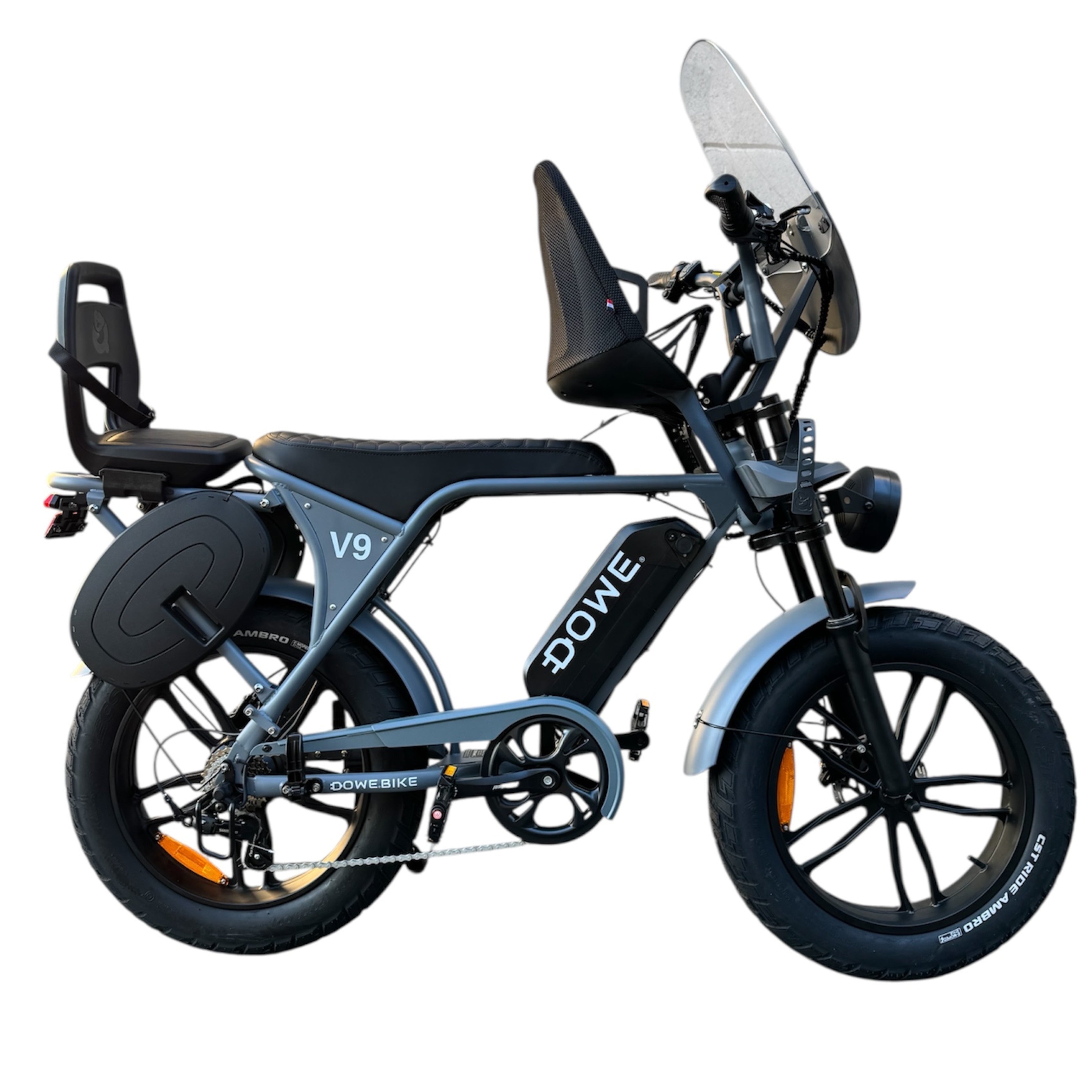 Elektrische Fatbike met Kinderzitjes - Grijs | Maximaal Uitgerust