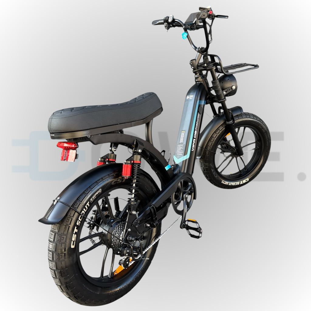 Zwarte Ouxi Q8 elektrische fatbike met lage instap en accessoires – Dowe.bike