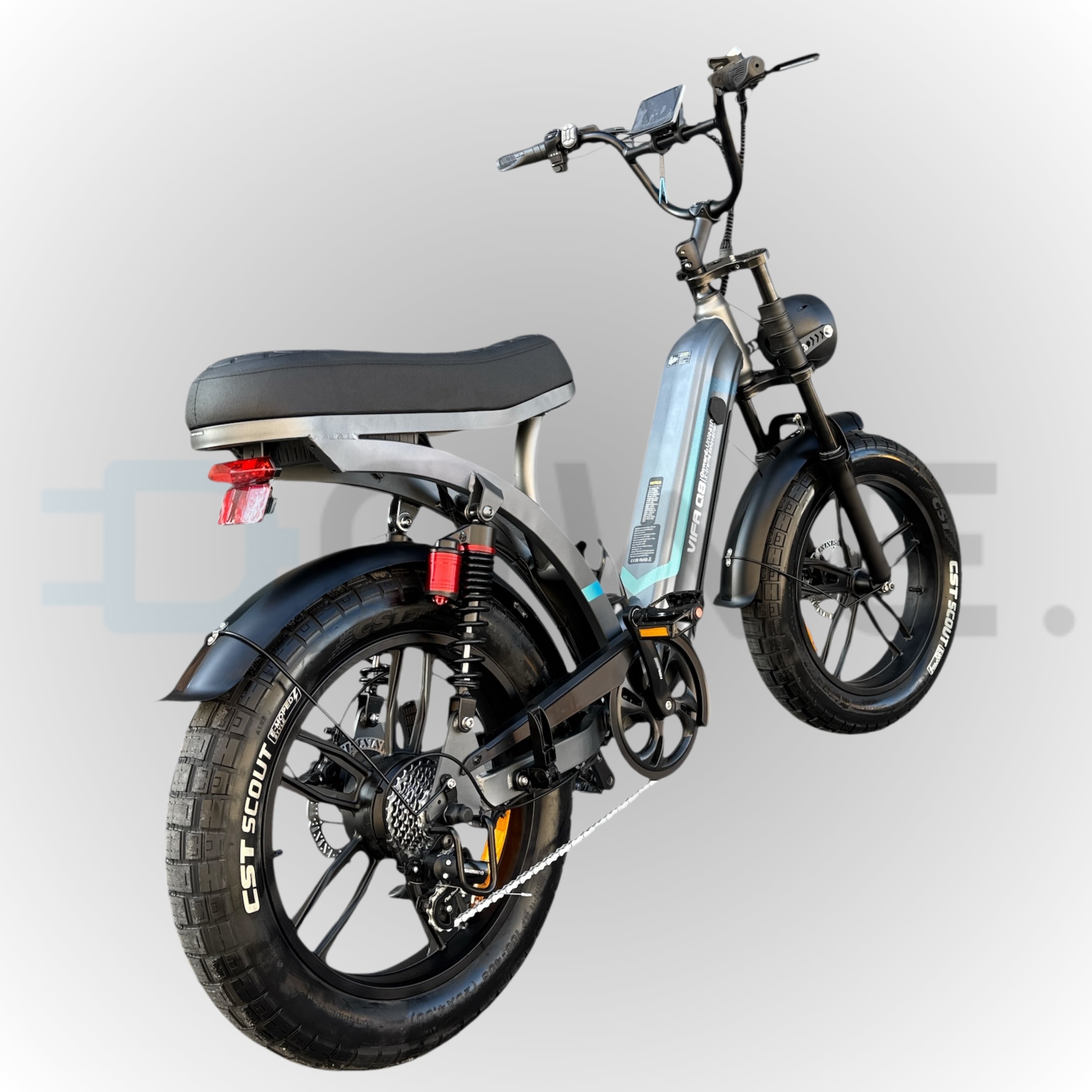 Ouxi Q8 elektrische fatbike in grijs met lage instap en gratis accessoires – Dowe.bike